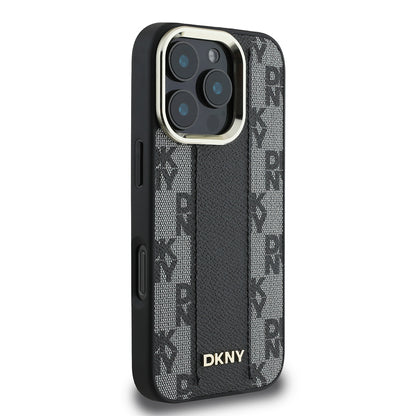 iPhone 16 Pro Kılıf DKNY Orjinal Lisanslı M-safe Şarj Özellikli 3D Yazılı Checkered Pattern Kapak