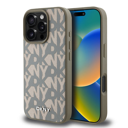 iPhone 16 Pro Kılıf DKNY Orjinal Lisanslı M-safe Şarj Özellikli 3D Yazılı Grid Pattern Kapak