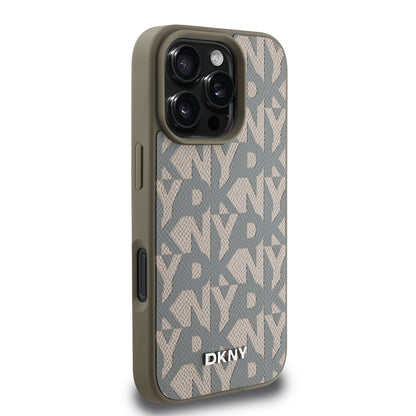 iPhone 16 Pro Kılıf DKNY Orjinal Lisanslı M-safe Şarj Özellikli 3D Yazılı Grid Pattern Kapak