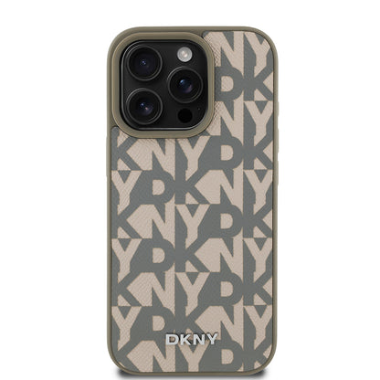 iPhone 16 Pro Kılıf DKNY Orjinal Lisanslı M-safe Şarj Özellikli 3D Yazılı Grid Pattern Kapak