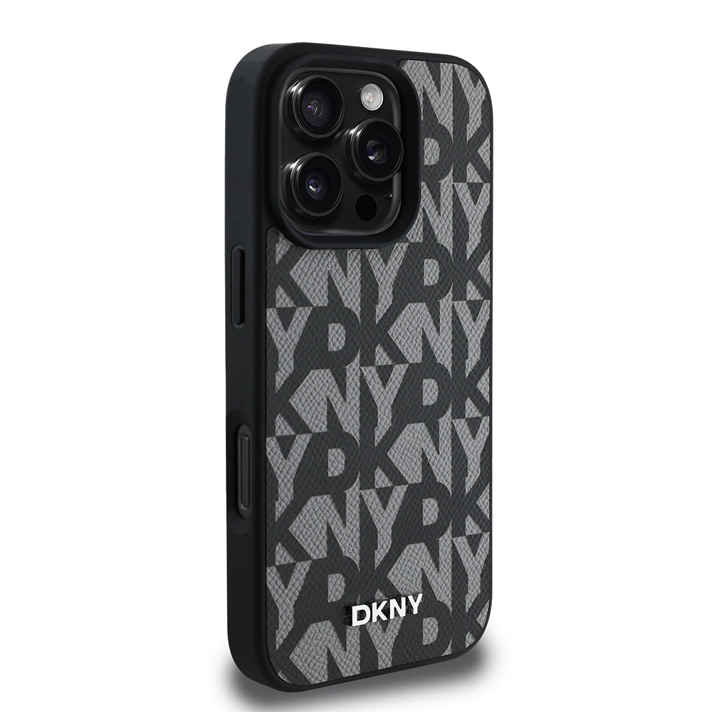 iPhone 16 Pro Kılıf DKNY Orjinal Lisanslı M-safe Şarj Özellikli 3D Yazılı Grid Pattern Kapak