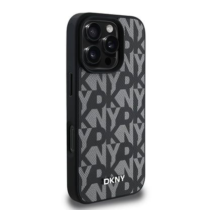 iPhone 16 Pro Kılıf DKNY Orjinal Lisanslı M-safe Şarj Özellikli 3D Yazılı Grid Pattern Kapak
