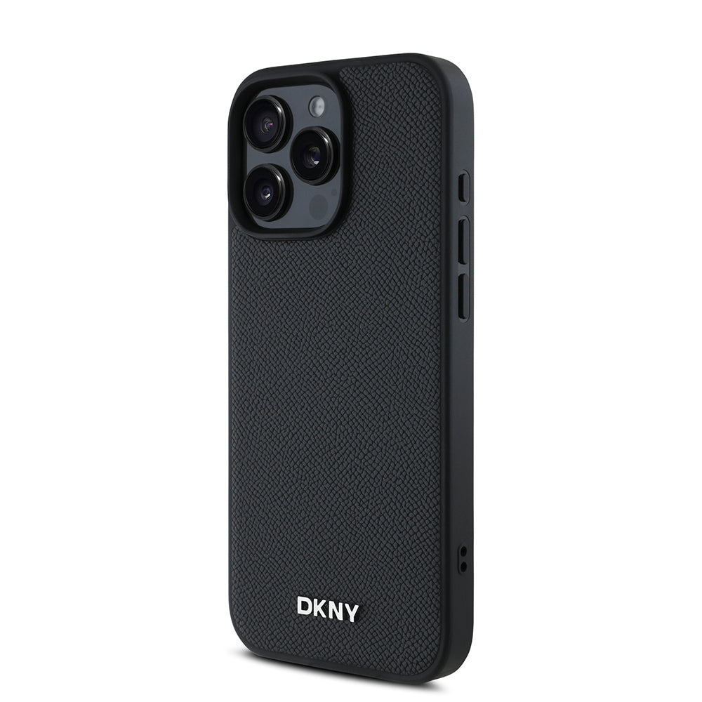 iPhone 16 Pro Kılıf DKNY Orjinal Lisanslı M-safe Şarj Özellikli Metal Logolu PU Deri Grained Kapak