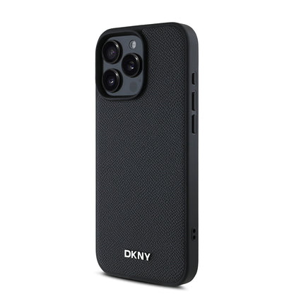 iPhone 16 Pro Kılıf DKNY Orjinal Lisanslı M-safe Şarj Özellikli Metal Logolu PU Deri Grained Kapak