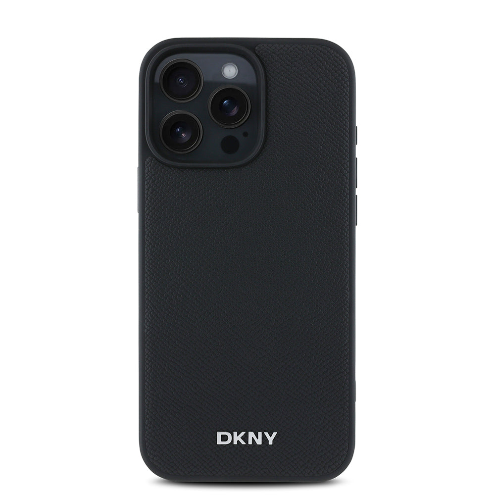 iPhone 16 Pro Kılıf DKNY Orjinal Lisanslı M-safe Şarj Özellikli Metal Logolu PU Deri Grained Kapak