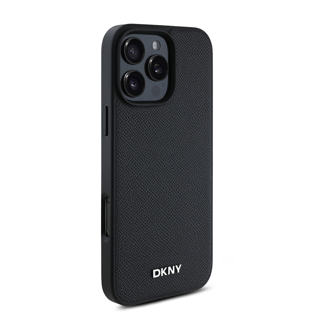 iPhone 16 Pro Kılıf DKNY Orjinal Lisanslı M-safe Şarj Özellikli Metal Logolu PU Deri Grained Kapak