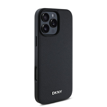 iPhone 16 Pro Kılıf DKNY Orjinal Lisanslı M-safe Şarj Özellikli Metal Logolu PU Deri Grained Kapak