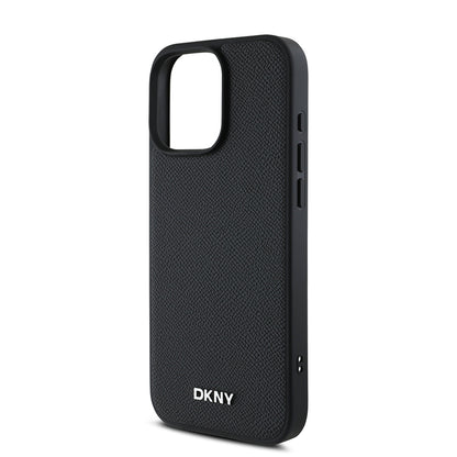 iPhone 16 Pro Kılıf DKNY Orjinal Lisanslı M-safe Şarj Özellikli Metal Logolu PU Deri Grained Kapak