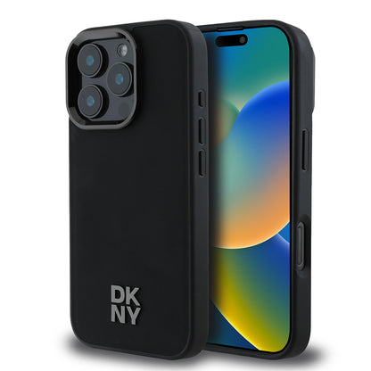 iPhone 16 Pro Kılıf DKNY Orjinal Lisanslı M-safe Şarj Özellikli Metal Logolu PU Deri Plain Kapak