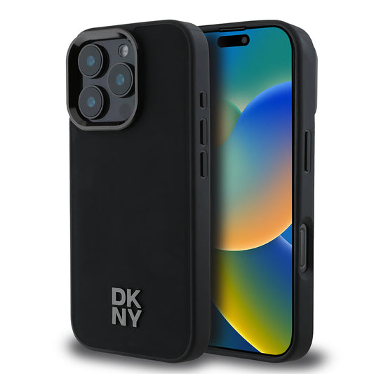 iPhone 16 Pro Kılıf DKNY Orjinal Lisanslı M-safe Şarj Özellikli Metal Logolu PU Deri Plain Kapak