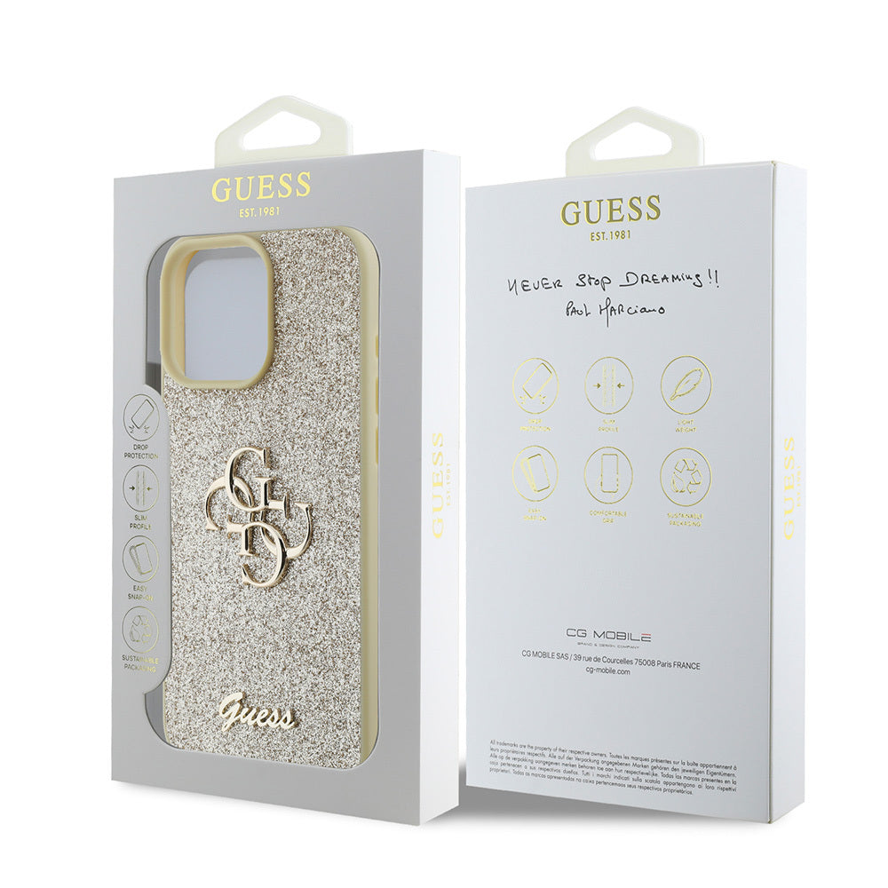 iPhone 16 Pro Kılıf Guess Orjinal Lisanslı 4G Büyük Metal Logolu Glitter Kapak