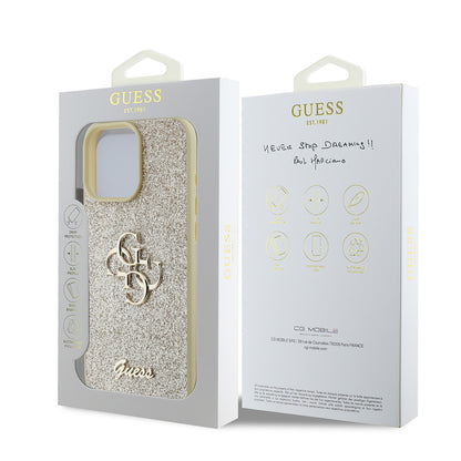iPhone 16 Pro Kılıf Guess Orjinal Lisanslı 4G Büyük Metal Logolu Glitter Kapak