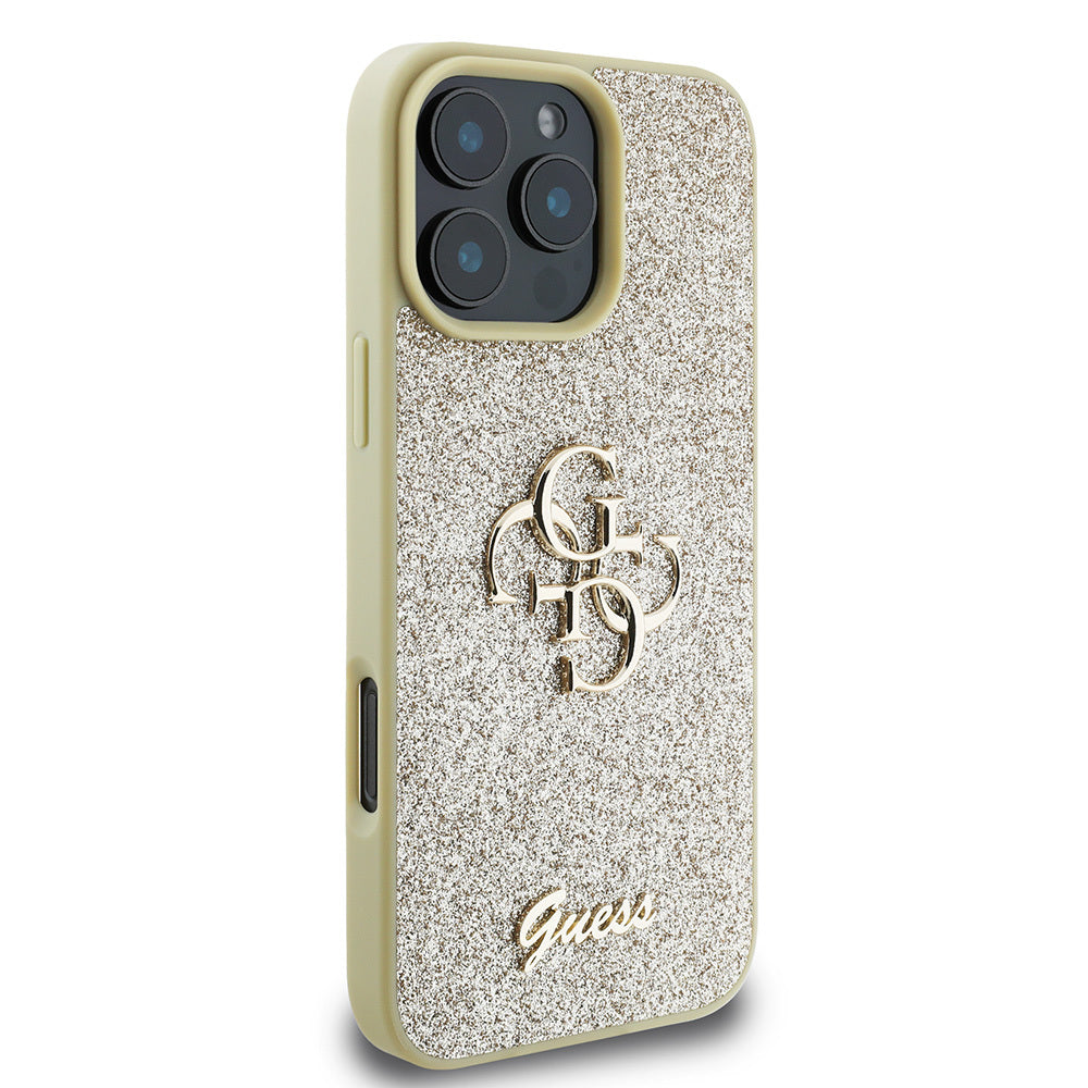 iPhone 16 Pro Kılıf Guess Orjinal Lisanslı 4G Büyük Metal Logolu Glitter Kapak