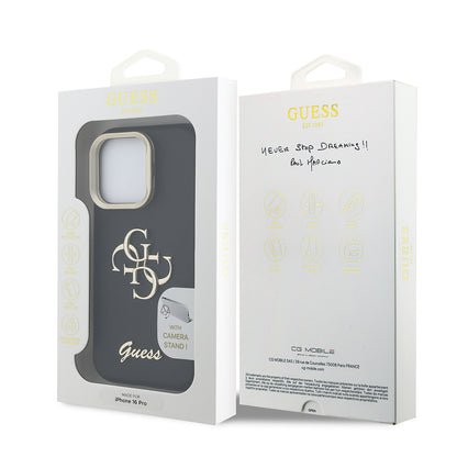 iPhone 16 Pro Kılıf Guess Orjinal Lisanslı Grained Yazı Logolu Kamera Standlı Kapak