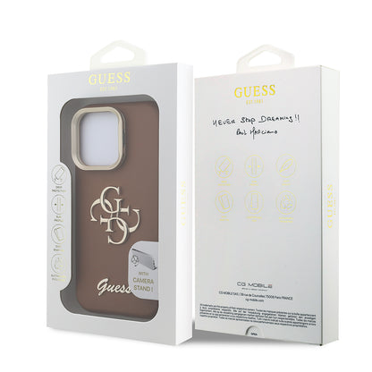 iPhone 16 Pro Kılıf Guess Orjinal Lisanslı Grained Yazı Logolu Kamera Standlı Kapak
