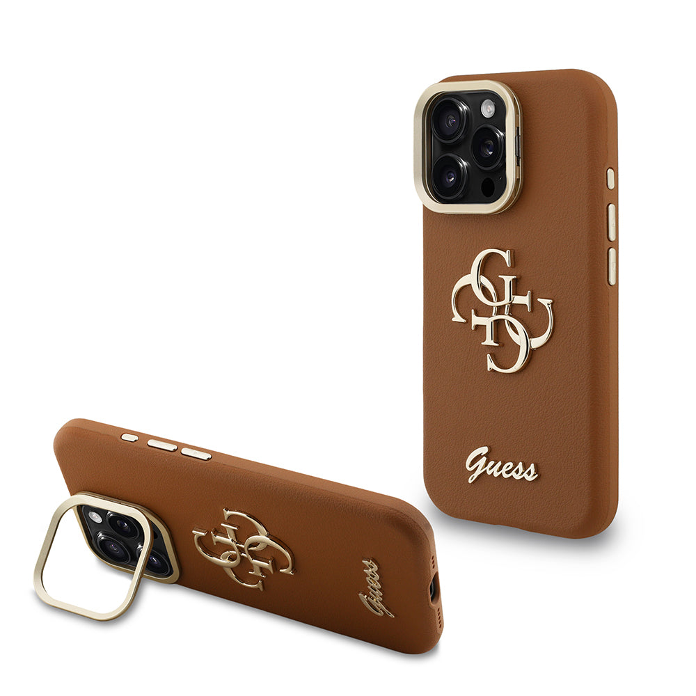 iPhone 16 Pro Kılıf Guess Orjinal Lisanslı Grained Yazı Logolu Kamera Standlı Kapak