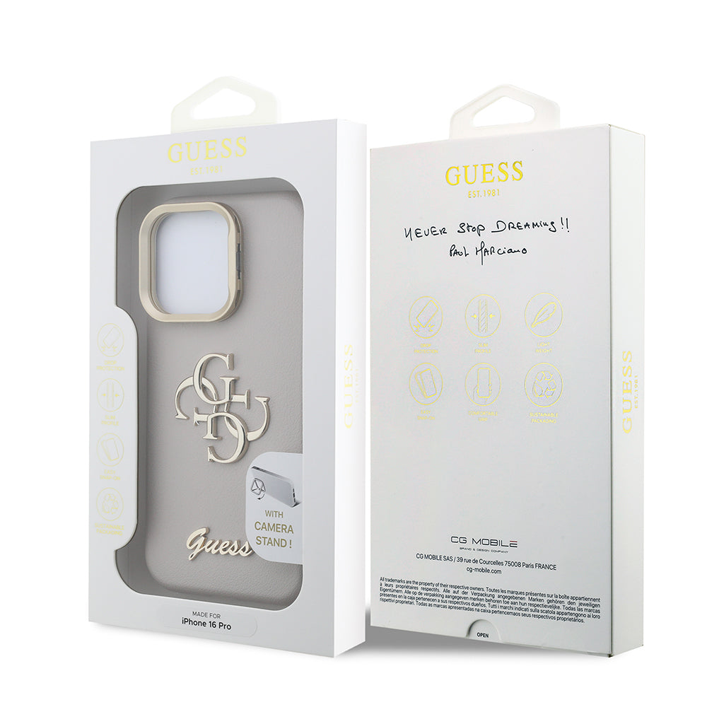 iPhone 16 Pro Kılıf Guess Orjinal Lisanslı Grained Yazı Logolu Kamera Standlı Kapak