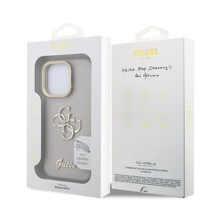 iPhone 16 Pro Kılıf Guess Orjinal Lisanslı Grained Yazı Logolu Kamera Standlı Kapak
