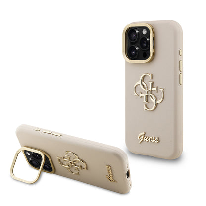 iPhone 16 Pro Kılıf Guess Orjinal Lisanslı Grained Yazı Logolu Kamera Standlı Kapak
