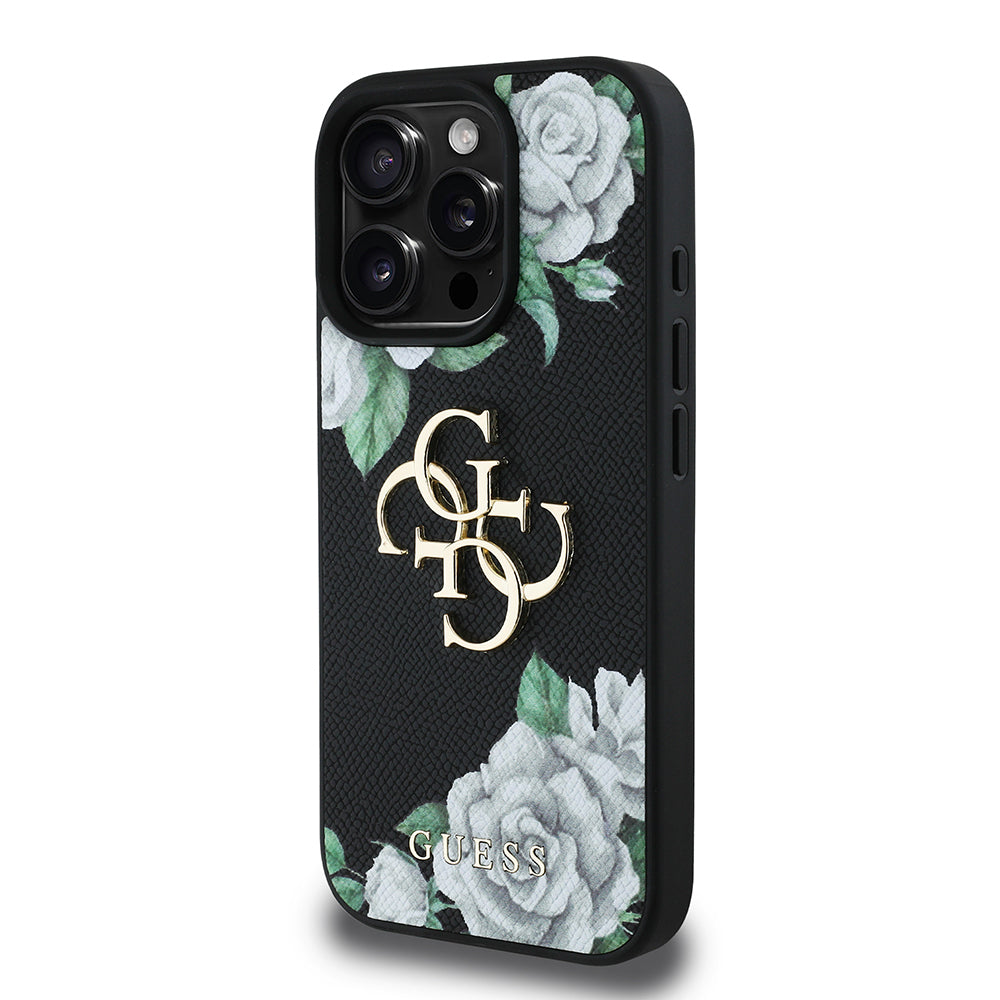 iPhone 16 Pro Kılıf Guess Orjinal Lisanslı Gül Baskılı Büyük Metal Logo Dizaynlı Kapak