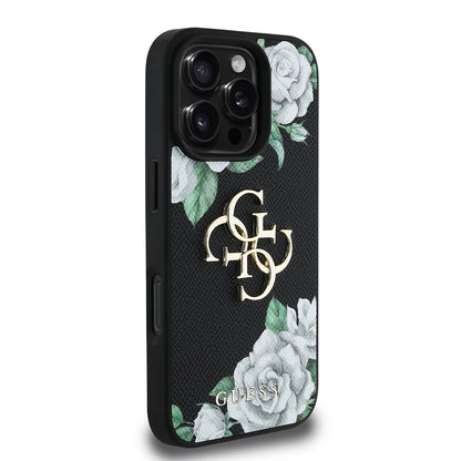 iPhone 16 Pro Kılıf Guess Orjinal Lisanslı Gül Baskılı Büyük Metal Logo Dizaynlı Kapak