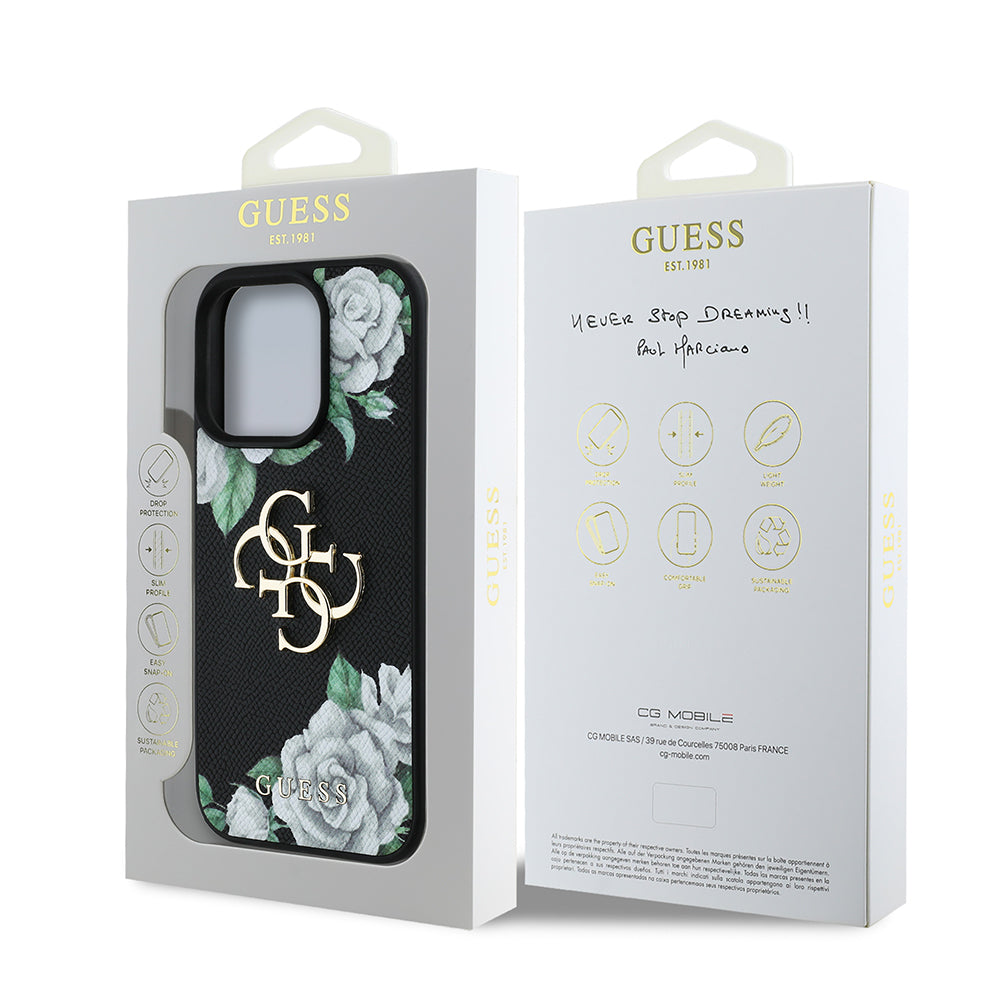 iPhone 16 Pro Kılıf Guess Orjinal Lisanslı Gül Baskılı Büyük Metal Logo Dizaynlı Kapak
