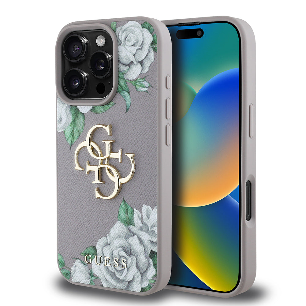 iPhone 16 Pro Kılıf Guess Orjinal Lisanslı Gül Baskılı Büyük Metal Logo Dizaynlı Kapak