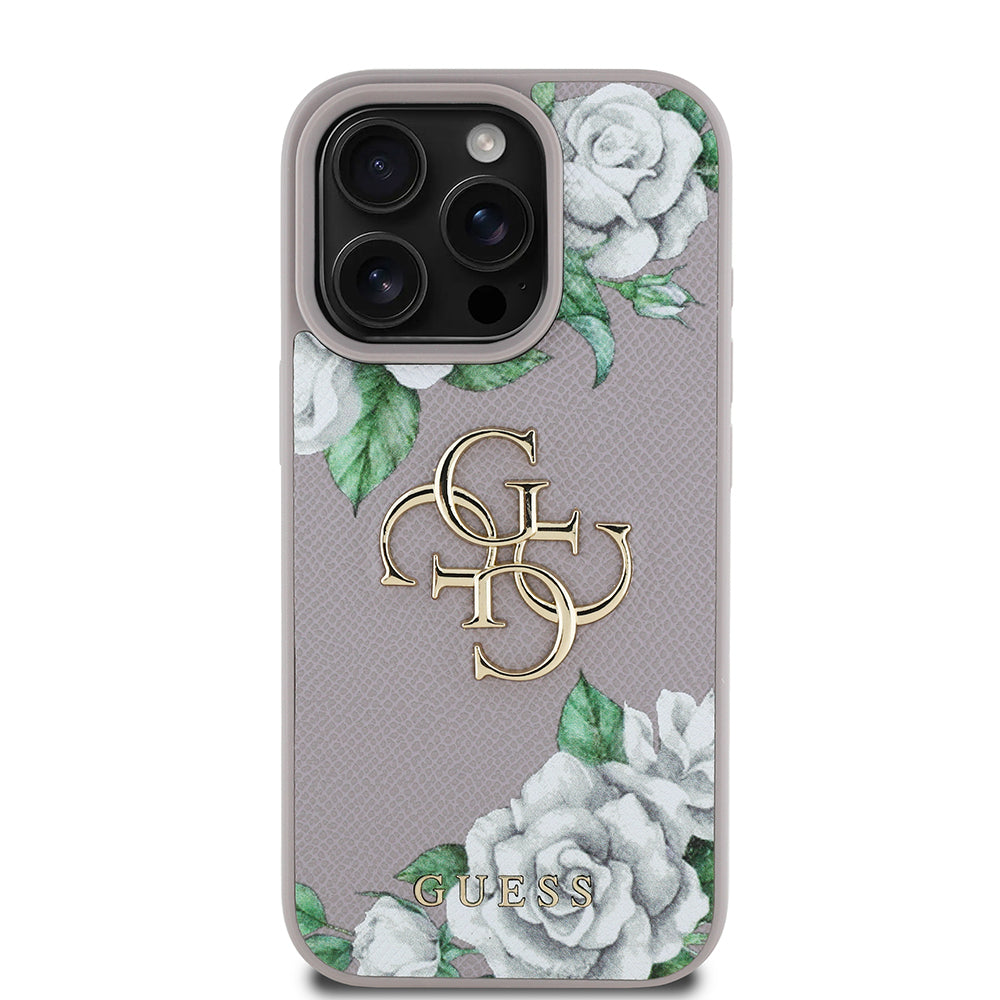 iPhone 16 Pro Kılıf Guess Orjinal Lisanslı Gül Baskılı Büyük Metal Logo Dizaynlı Kapak