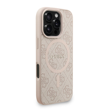 iPhone 16 Pro Kılıf Guess Orjinal Lisanslı M-safe Şarj Özellikli PU Deri Bilek Askı İpli Yazı Logolu Kapak