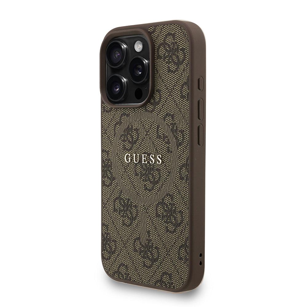 iPhone 16 Pro Kılıf Guess Orjinal Lisanslı M-safe Şarj Özellikli PU Deri Bilek Askı İpli Yazı Logolu Kapak