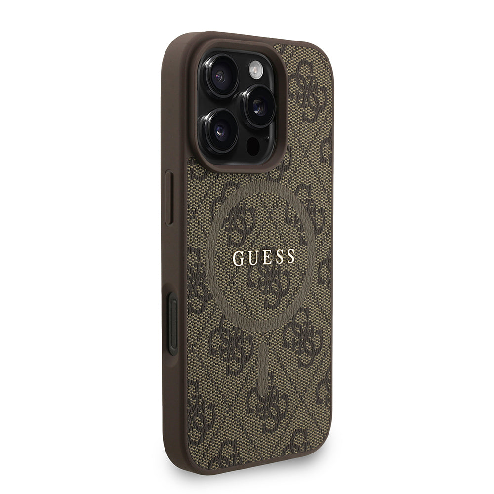 iPhone 16 Pro Kılıf Guess Orjinal Lisanslı M-safe Şarj Özellikli PU Deri Bilek Askı İpli Yazı Logolu Kapak