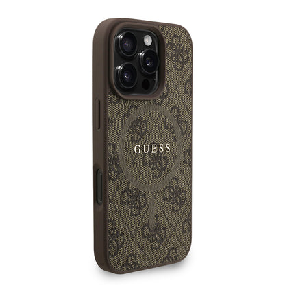 iPhone 16 Pro Kılıf Guess Orjinal Lisanslı M-safe Şarj Özellikli PU Deri Bilek Askı İpli Yazı Logolu Kapak