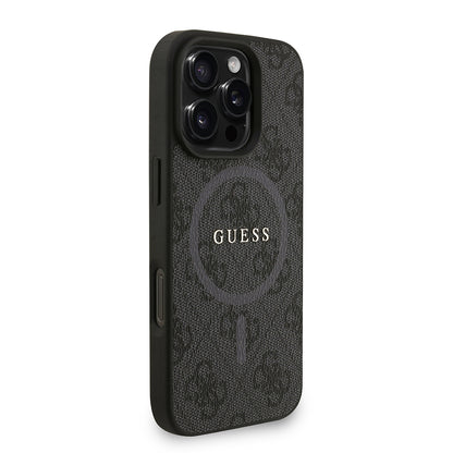 iPhone 16 Pro Kılıf Guess Orjinal Lisanslı M-safe Şarj Özellikli PU Deri Bilek Askı İpli Yazı Logolu Kapak