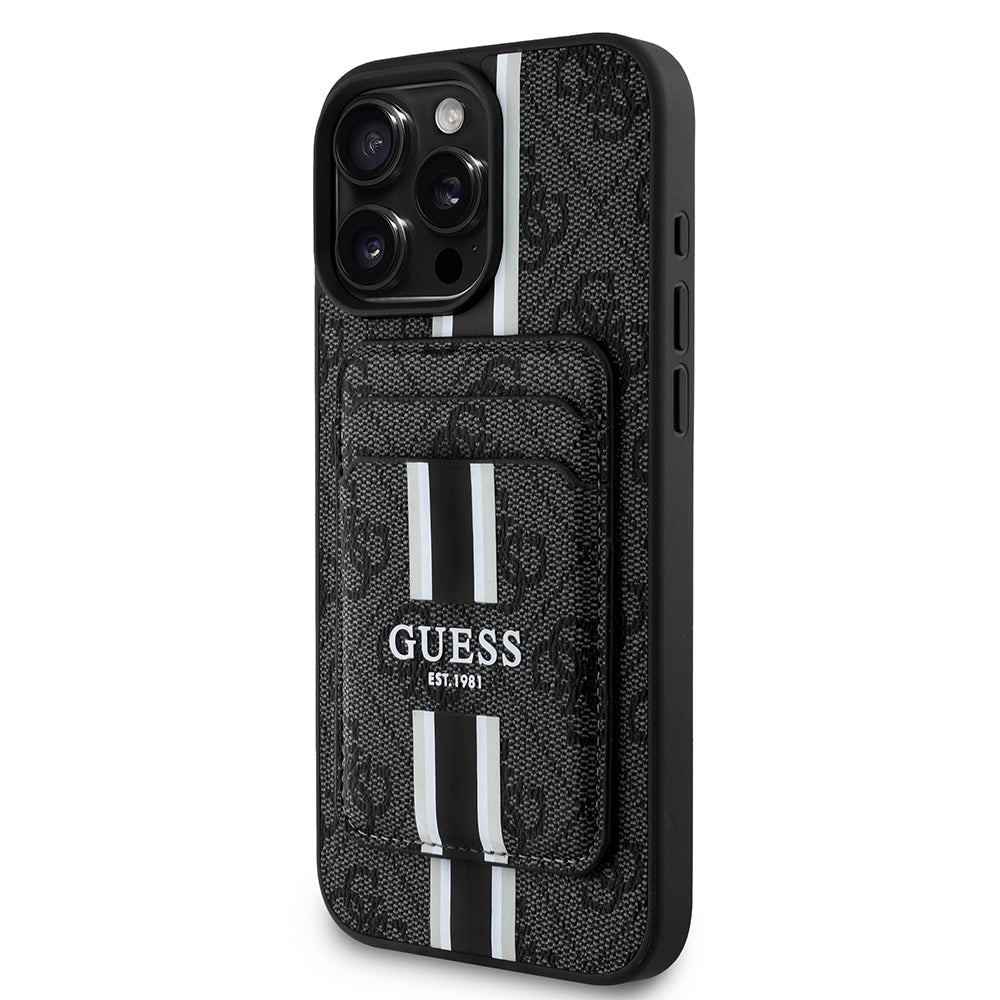 iPhone 16 Pro Kılıf Guess Orjinal Lisanslı M-safe Şarj Özellikli 4G Desenli Çizgili Kartlıklı Kapak
