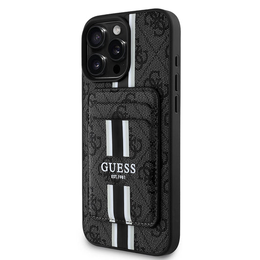 iPhone 16 Pro Kılıf Guess Orjinal Lisanslı M-safe Şarj Özellikli 4G Desenli Çizgili Kartlıklı Kapak