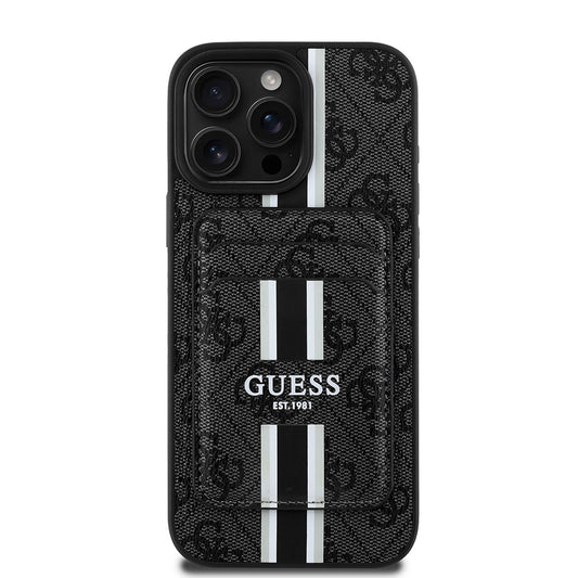 iPhone 16 Pro Kılıf Guess Orjinal Lisanslı M-safe Şarj Özellikli 4G Desenli Çizgili Kartlıklı Kapak