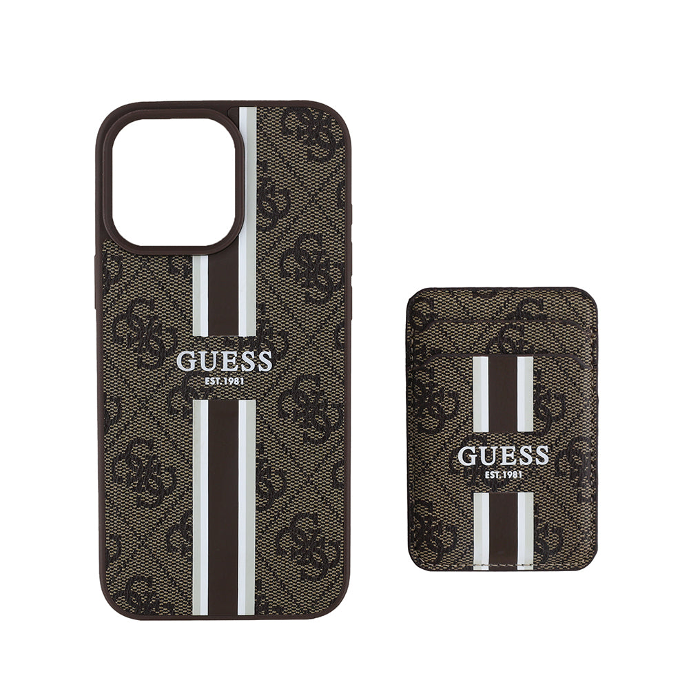 iPhone 16 Pro Kılıf Guess Orjinal Lisanslı M-safe Şarj Özellikli 4G Desenli Çizgili Kartlıklı Kapak