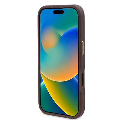 iPhone 16 Pro Kılıf Guess Orjinal Lisanslı M-safe Şarj Özellikli 4G Desenli PU Metal Plaka Klasik Logolu Kapak