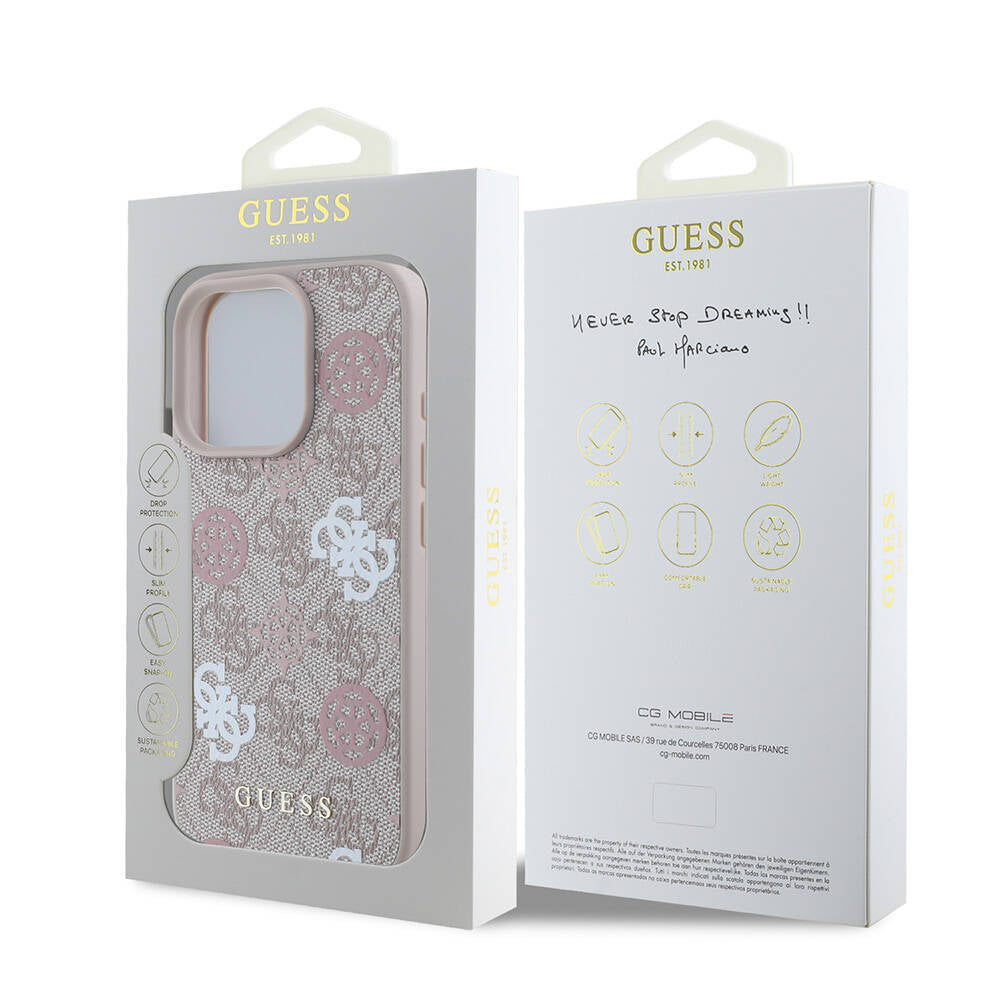 iPhone 16 Pro Kılıf Guess Orjinal Lisanslı M-safe Şarj Özellikli 4G Desenli Yazı Logolu Peony Kapak