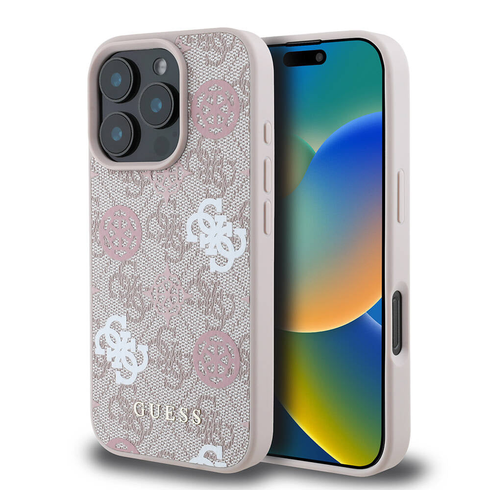 iPhone 16 Pro Kılıf Guess Orjinal Lisanslı M-safe Şarj Özellikli 4G Desenli Yazı Logolu Peony Kapak