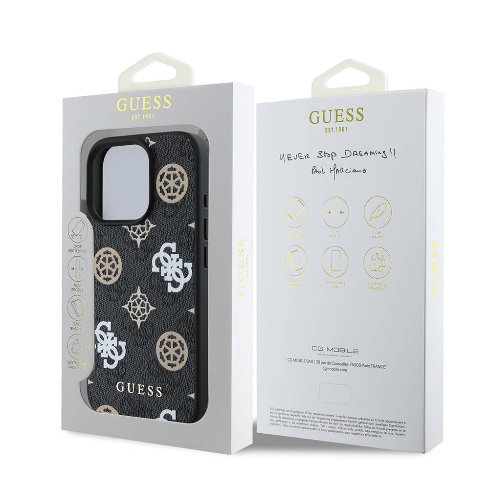 iPhone 16 Pro Kılıf Guess Orjinal Lisanslı M-safe Şarj Özellikli 4G Desenli Yazı Logolu Peony Kapak
