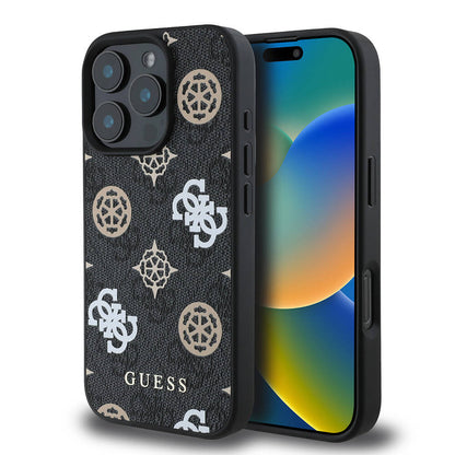 iPhone 16 Pro Kılıf Guess Orjinal Lisanslı M-safe Şarj Özellikli 4G Desenli Yazı Logolu Peony Kapak