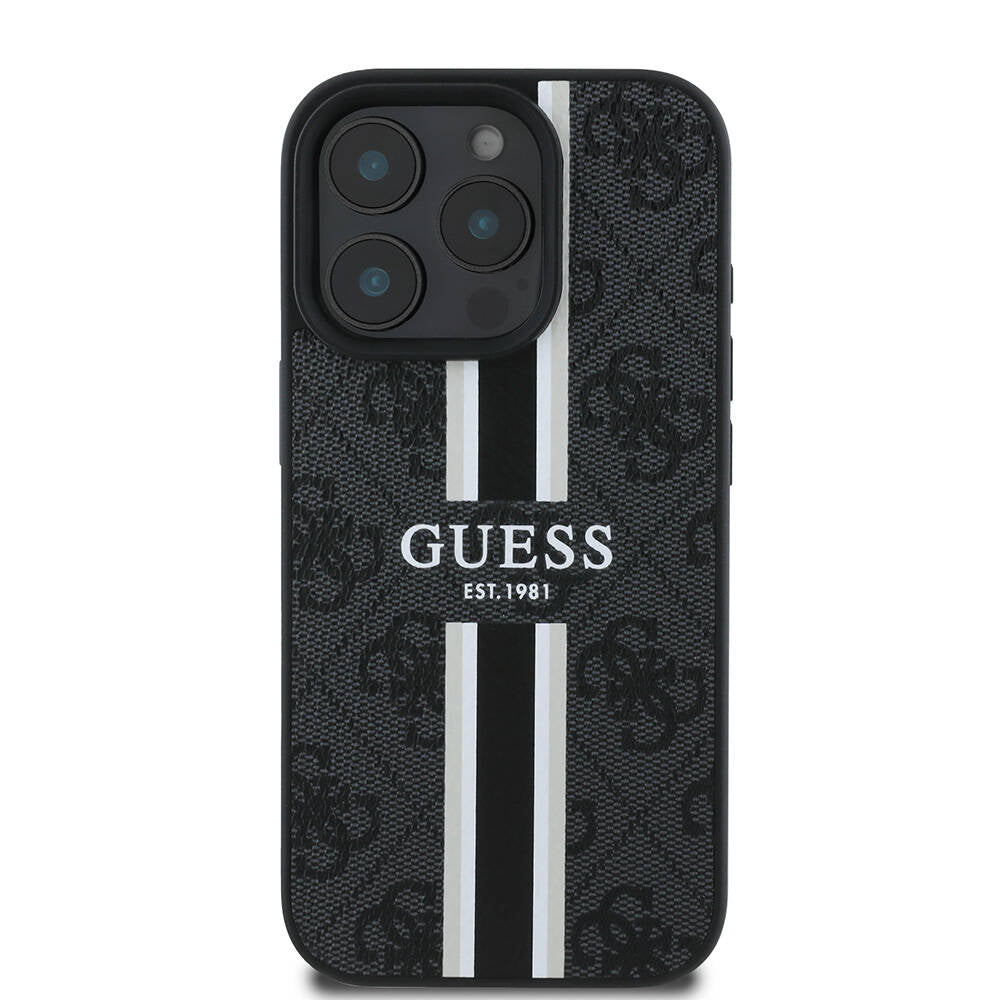 iPhone 16 Pro Kılıf Guess Orjinal Lisanslı M-safe Şarj Özellikli 4G Şerit Tasarımlı Printed Kapak