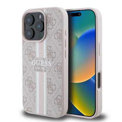 iPhone 16 Pro Kılıf Guess Orjinal Lisanslı M-safe Şarj Özellikli 4G Şerit Tasarımlı Printed Kapak
