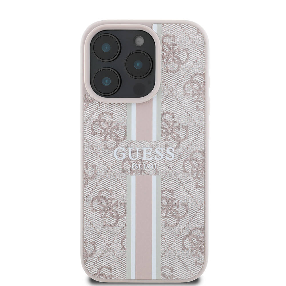 iPhone 16 Pro Kılıf Guess Orjinal Lisanslı M-safe Şarj Özellikli 4G Şerit Tasarımlı Printed Kapak