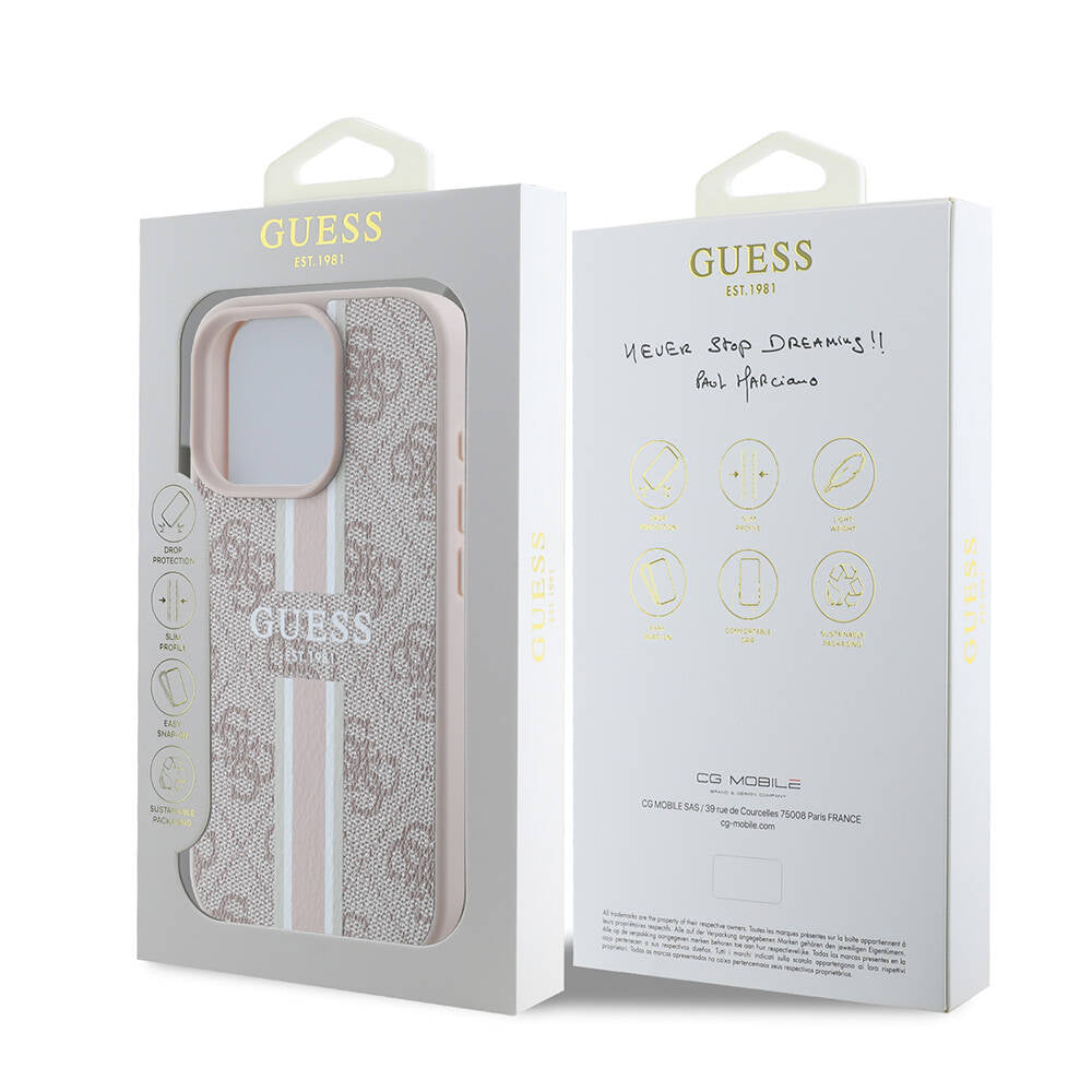 iPhone 16 Pro Kılıf Guess Orjinal Lisanslı M-safe Şarj Özellikli 4G Şerit Tasarımlı Printed Kapak