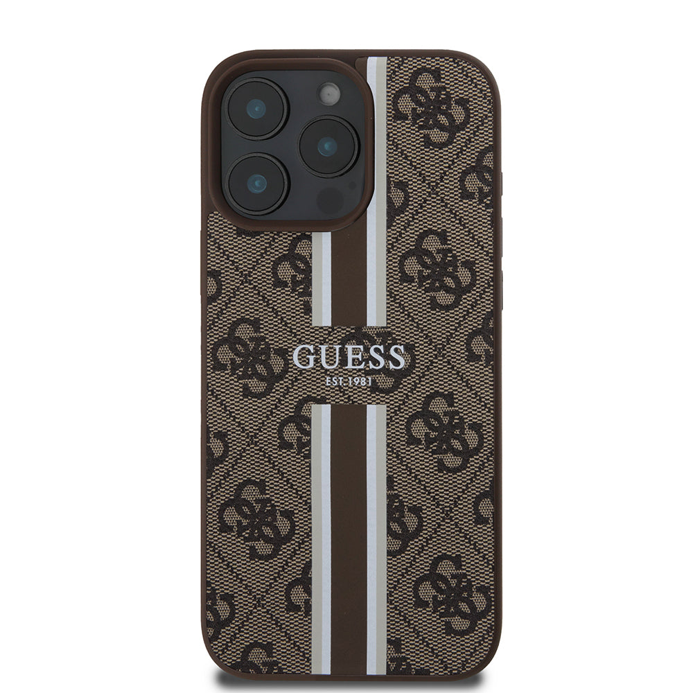 iPhone 16 Pro Kılıf Guess Orjinal Lisanslı M-safe Şarj Özellikli 4G Şerit Tasarımlı Printed Kapak