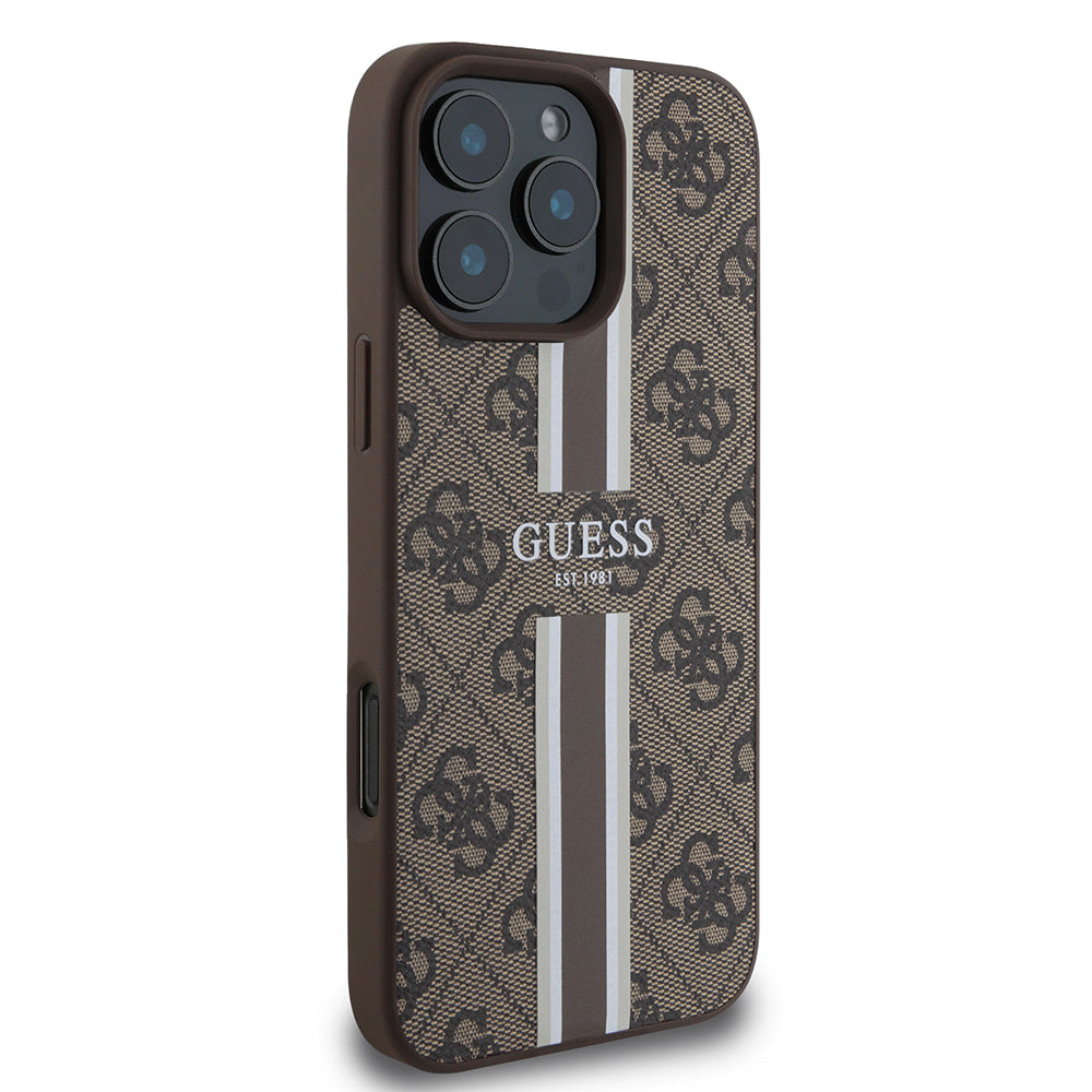 iPhone 16 Pro Kılıf Guess Orjinal Lisanslı M-safe Şarj Özellikli 4G Şerit Tasarımlı Printed Kapak