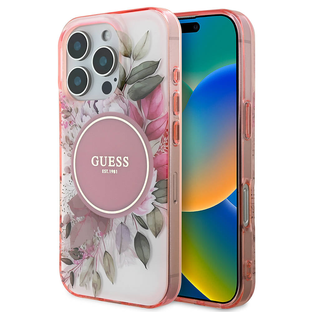 iPhone 16 Pro Kılıf Guess Orjinal Lisanslı M-safe Şarj Özellikli Flower Tonal Circle Kapak