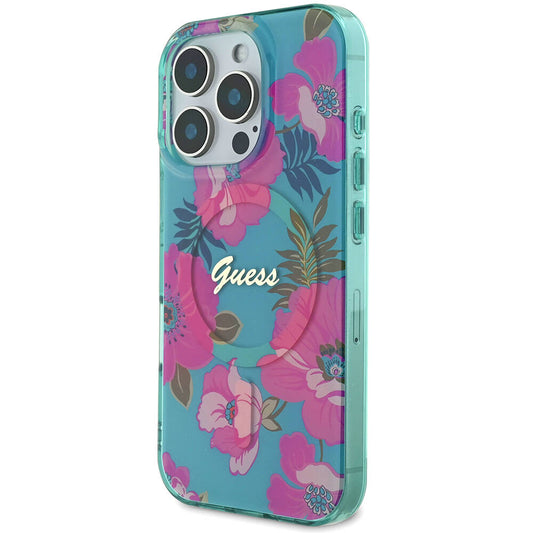 iPhone 16 Pro Kılıf Guess Orjinal Lisanslı M-safe Şarj Özellikli Flower Tone On Tone Ring Kapak